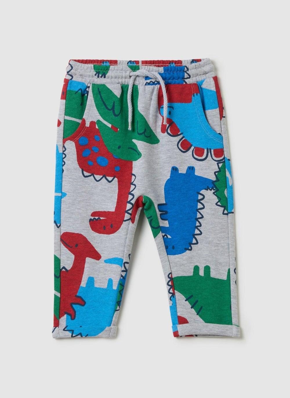 Boys Grey Dinosaur Print Fleece Joggers - Image 1