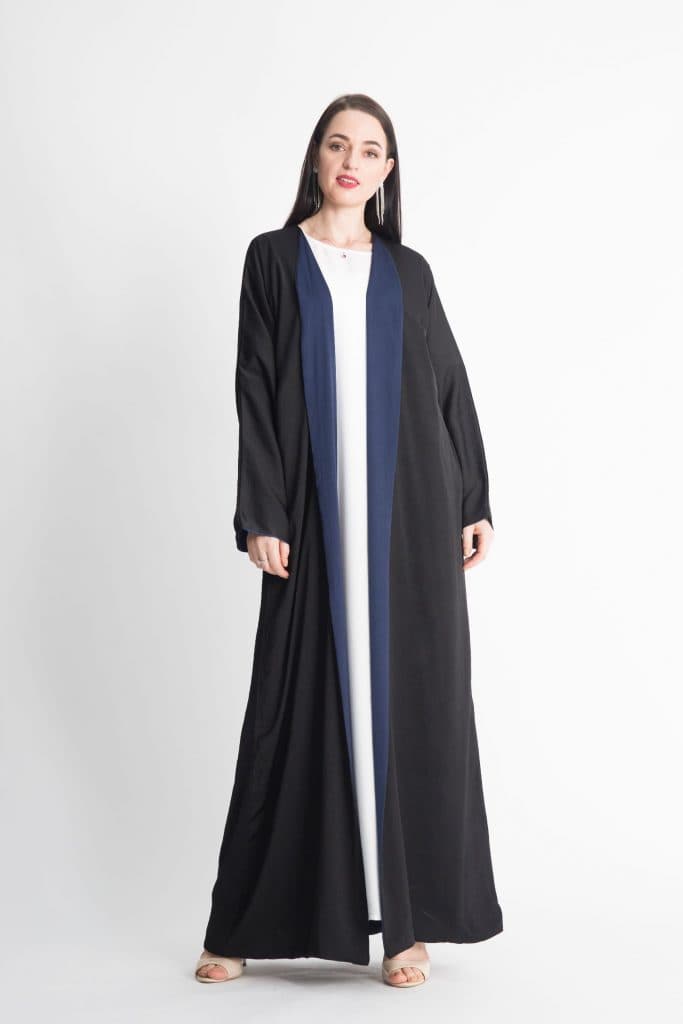 Blue Flared Sleeve Paneled Evening Abaya - Image 1