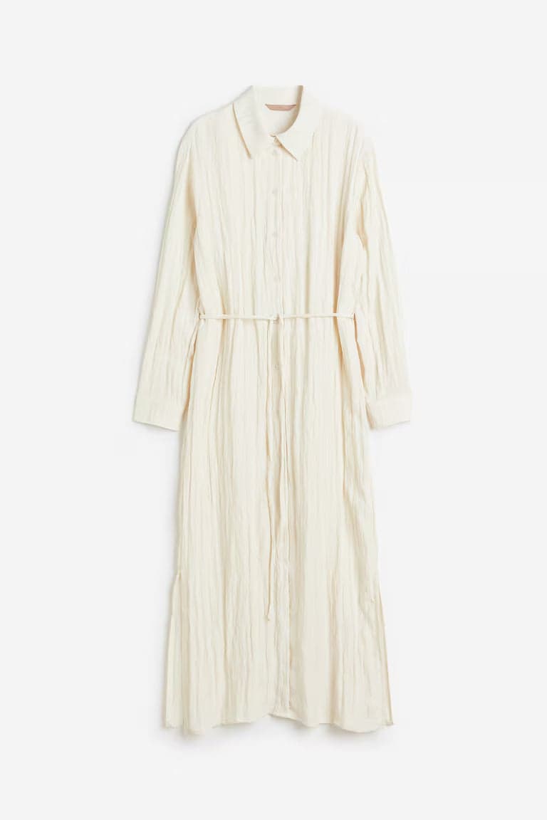 Limited Edition Crinkled Midi Dress in Cream - Image 1