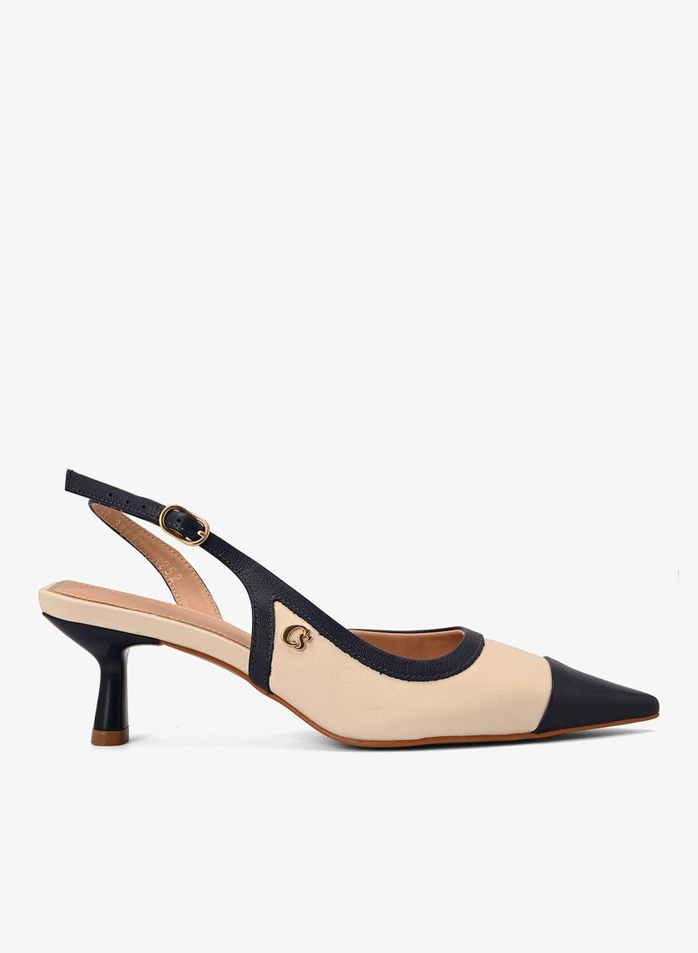 Bicolor Silk Scarpin Kitten Heel Pumps - Image 1