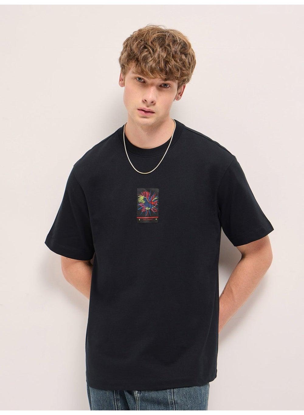 Men’s Black Dynamic Eagle Abstract Crew Neck T-Shirt - Image 1