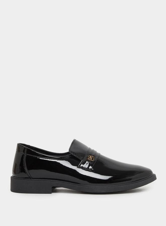 Styli Black Almond Toe Slip-On Formal Loafers - Image 1
