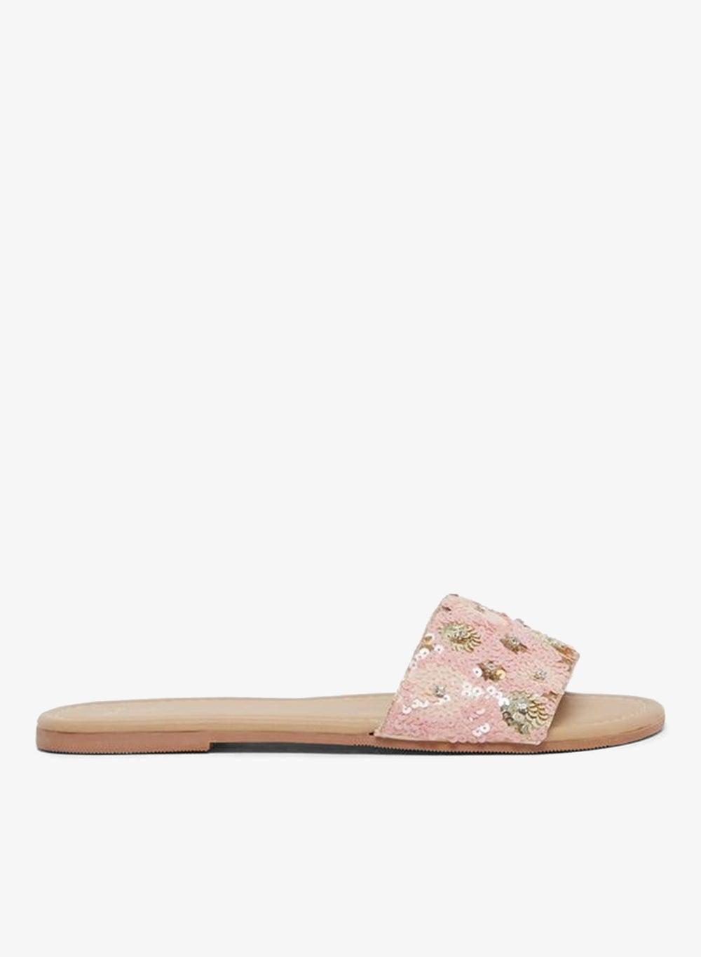 Styli Sequined Embellished Flat Slip-On Sandals - Image 1