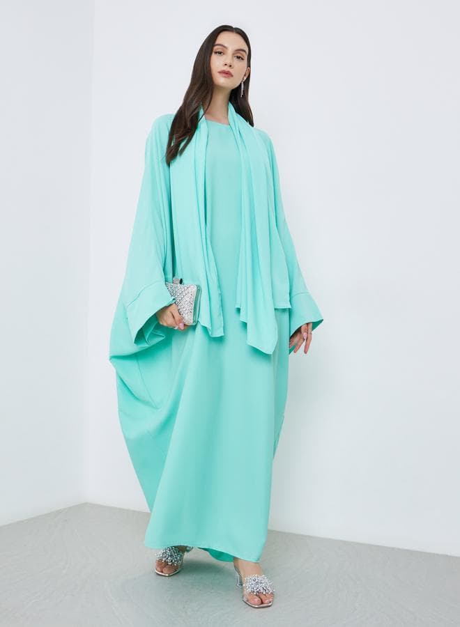 Turquoise Batwing Sleeve Abaya & Hijab Set - Image 1