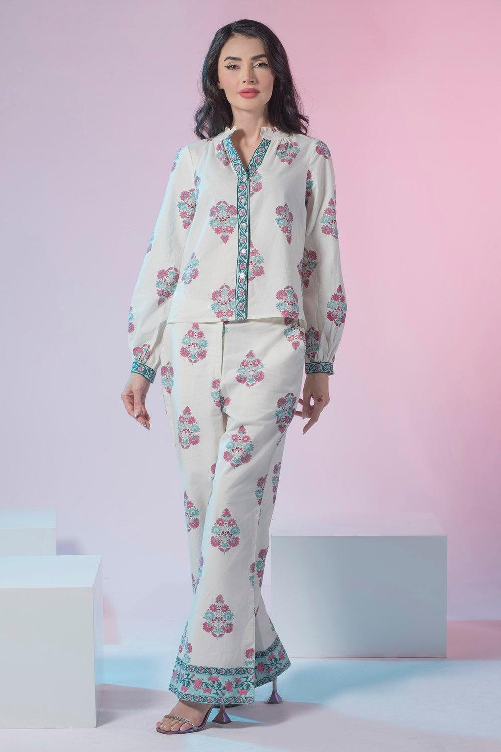 Jaipur Floral Block Print Cotton Flared Pants - Image 1