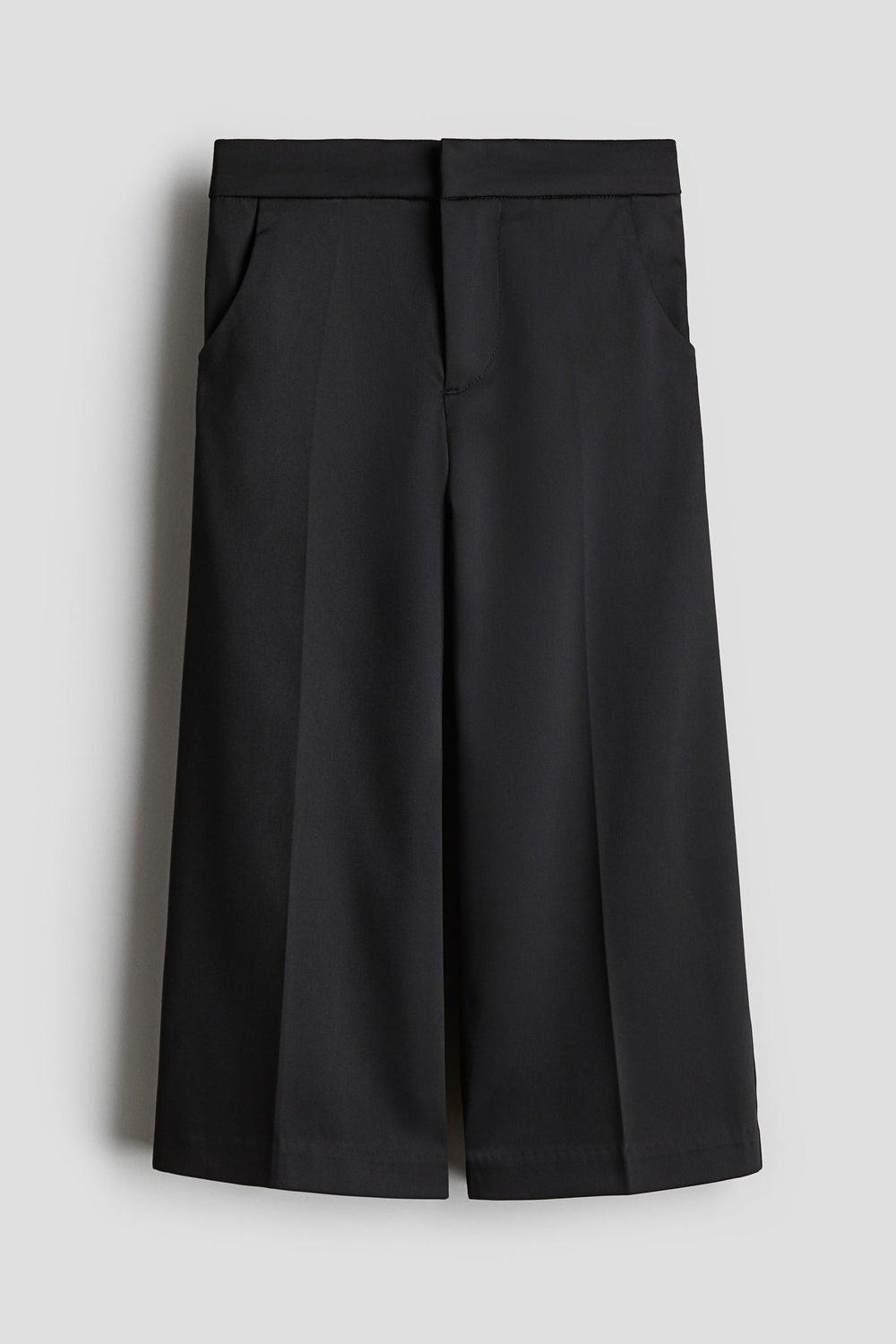Girls Black Wide-Leg Twill Trousers High-Rise Elastic Waist - Image 1
