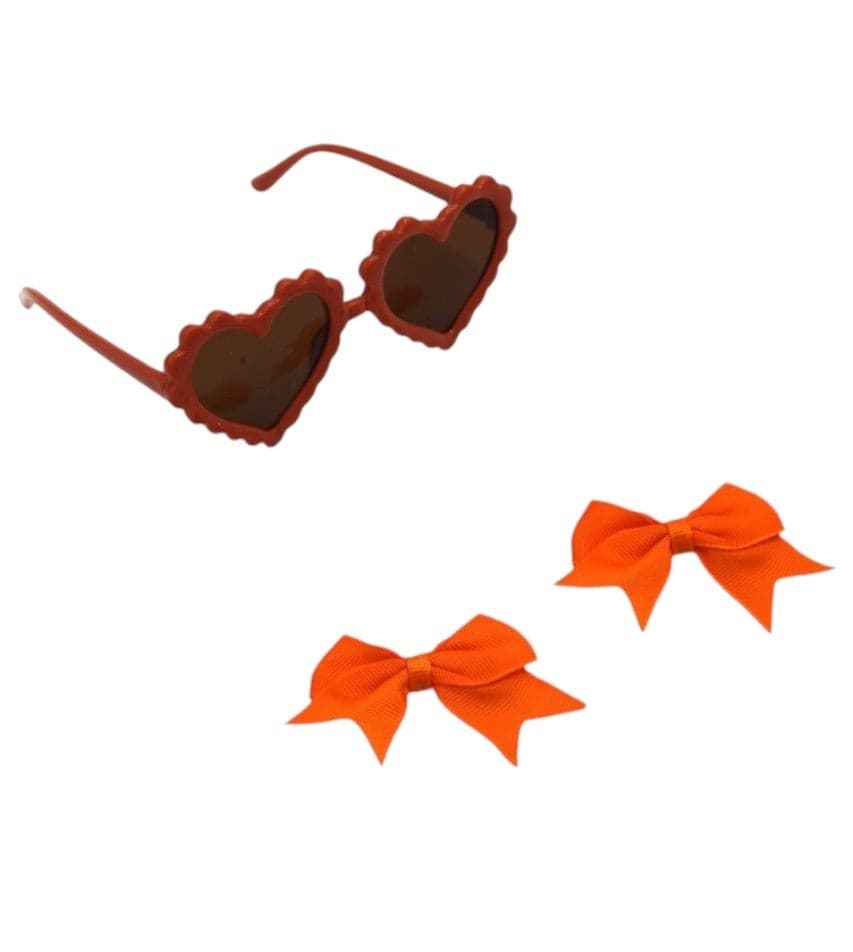 Yasmin Heart Glasses & Bow Barrette Set Orange - Image 1
