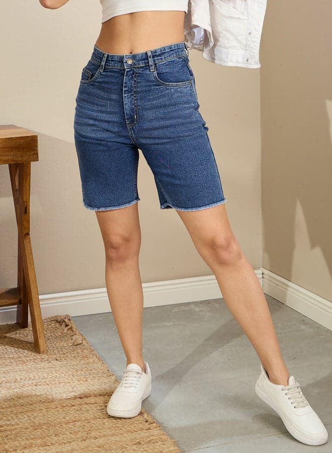 SASSAFRAS Blue High Rise Cotton Denim Shorts - Image 1