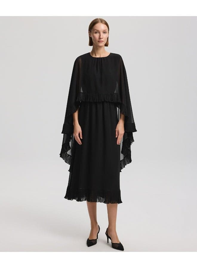 Black Flared Fit Layered Midi Dress - Image 1