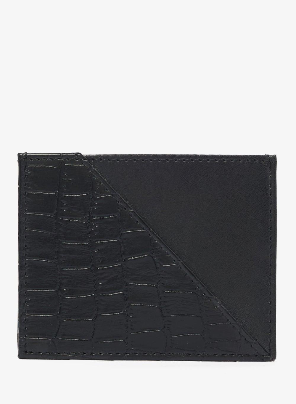 Phc48 Croc-Effect Black Textured Bi-Fold Wallet - Image 1