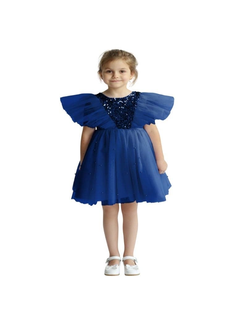 Royal Blue Sequin Bodice Tulle Mini Dress - Image 1