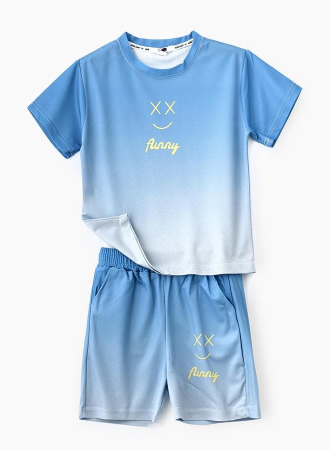 Chic Blue Ombre Boys Tee & Shorts Set 7837 - Image 1