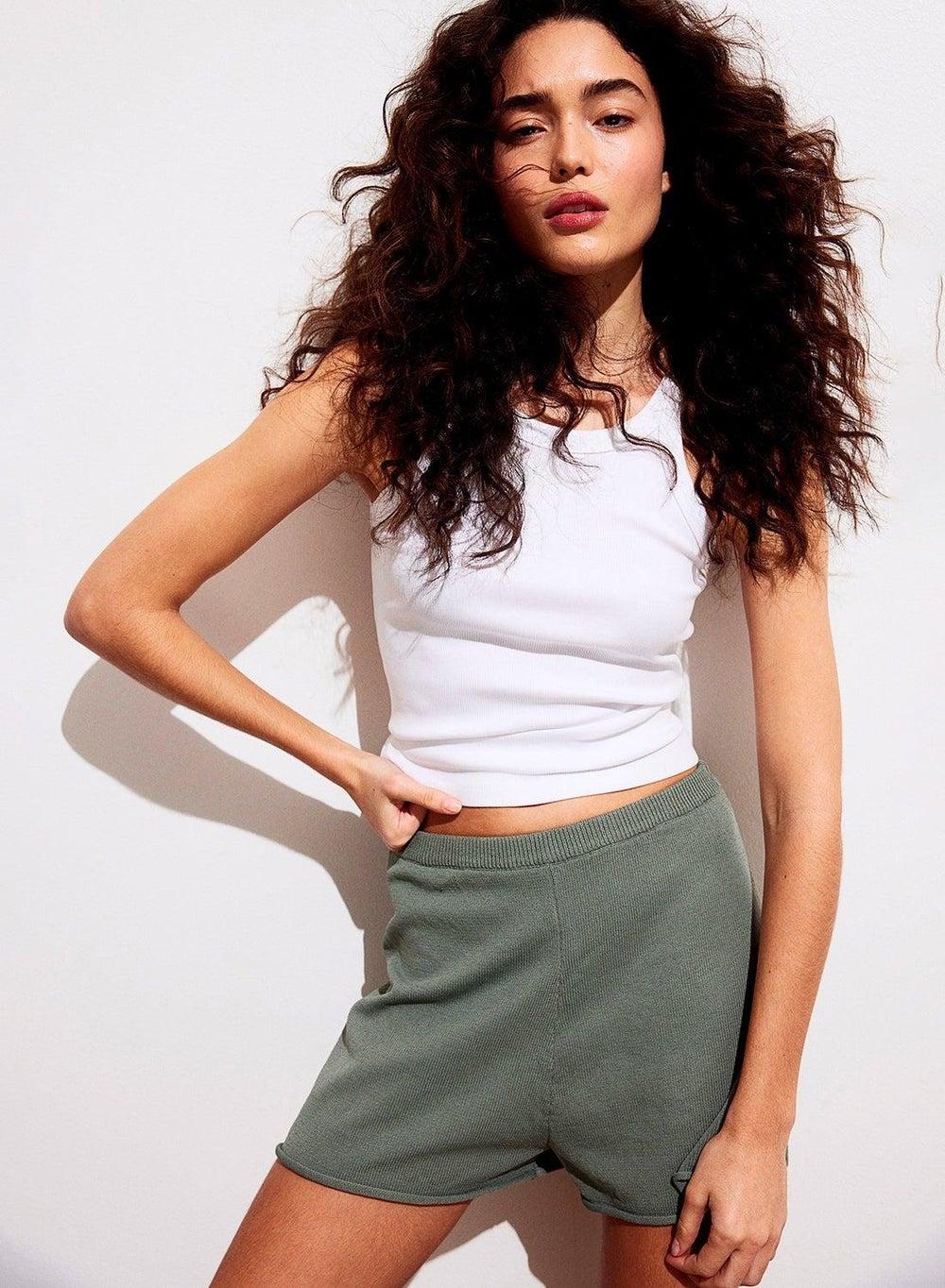 DryMove™ High-Waist Knit Shorts in Khaki Green - Image 1