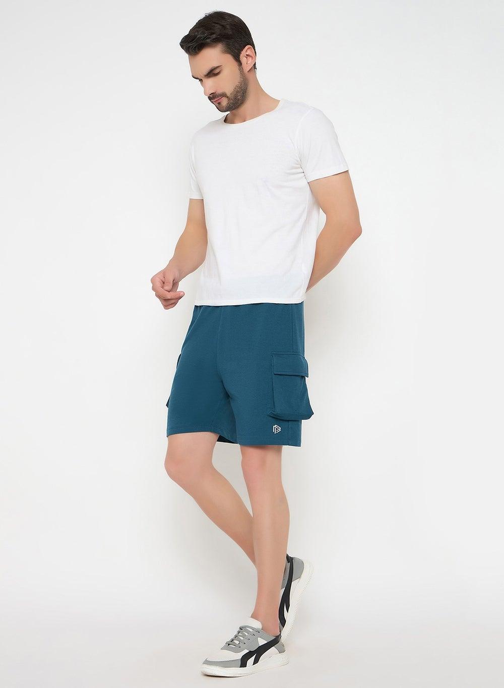 John Players Teal Blue Terry Cotton Lounge Shorts Jls002M36 - Image 1