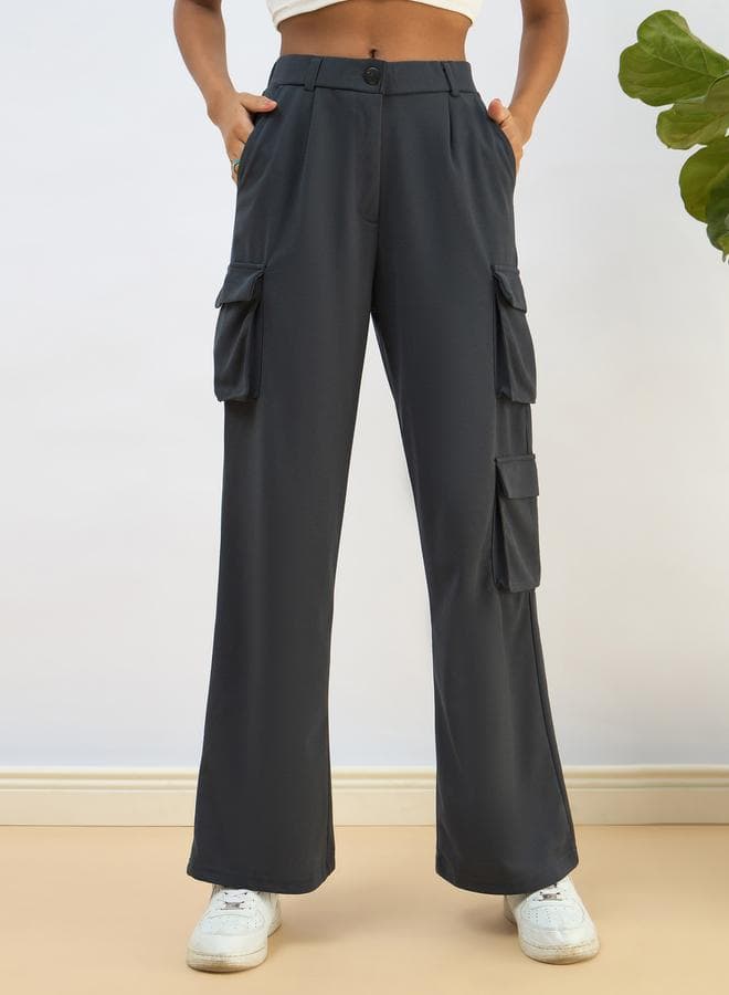 Navy Comfort Fit Korean Cargo Pants High-Rise Wide Leg - Image 1