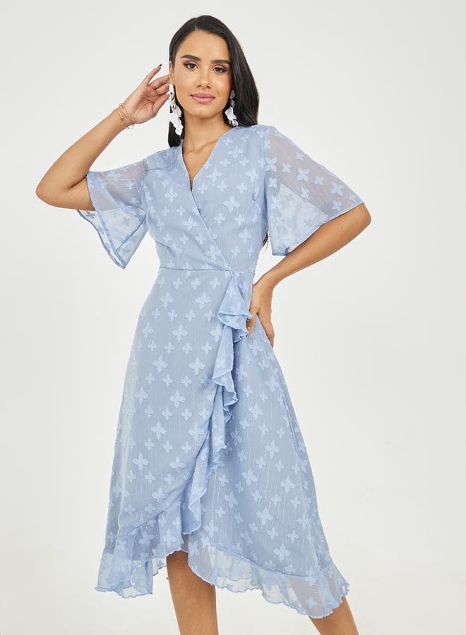 Light Blue Butterfly Wrap Midi Dress 7007410238 - Image 1