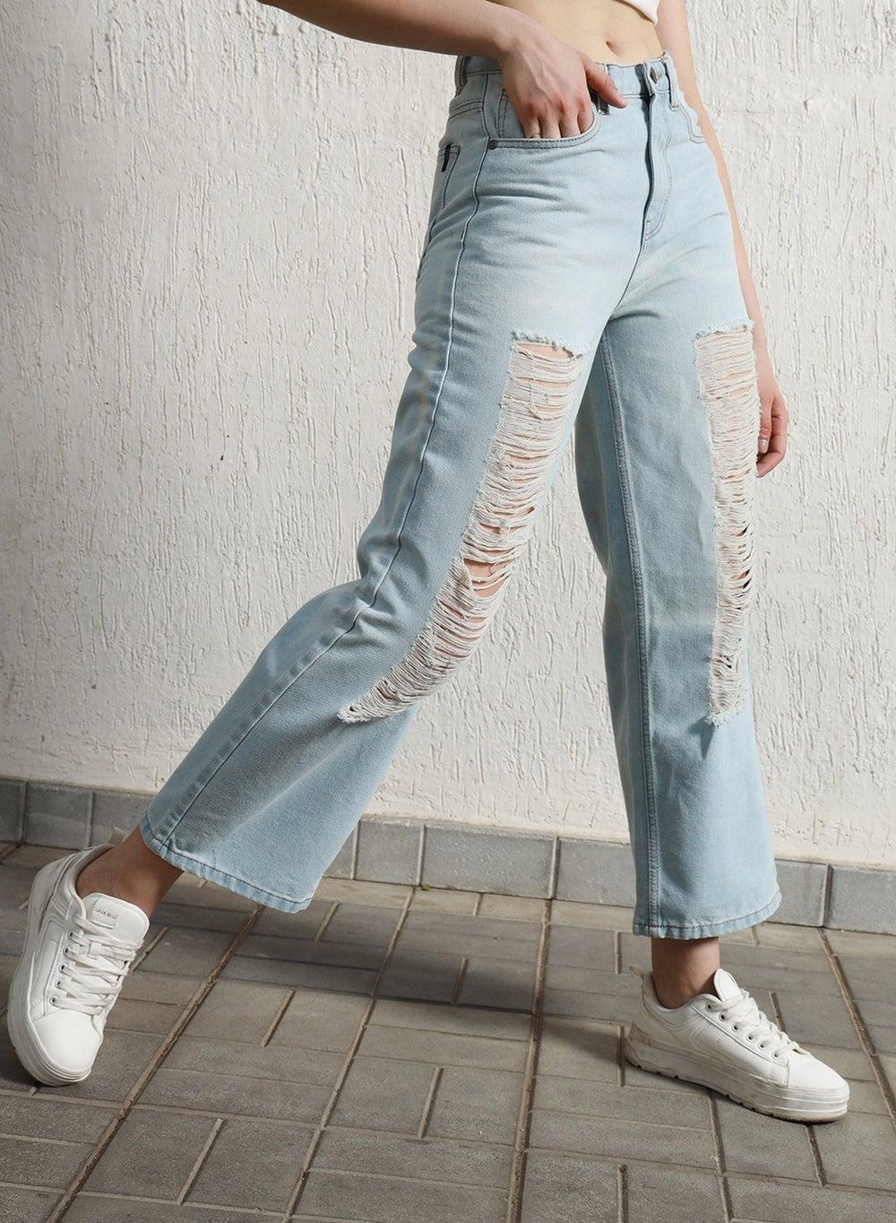 Indigo 3 High-Rise Distressed Straight Jeans Hhwjnw23R1 - Image 1