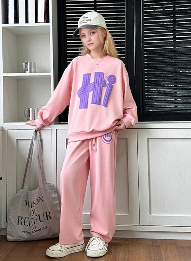 Take Two Pink Printed Sweatshirt Jogger Set - Image 1