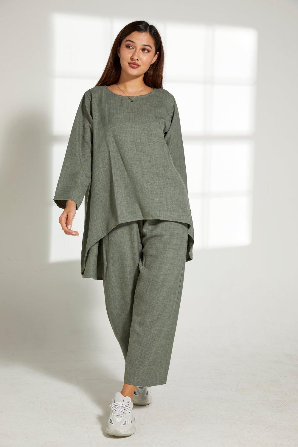 Elegant Green Boat Neck Top & Pants Set - Image 1