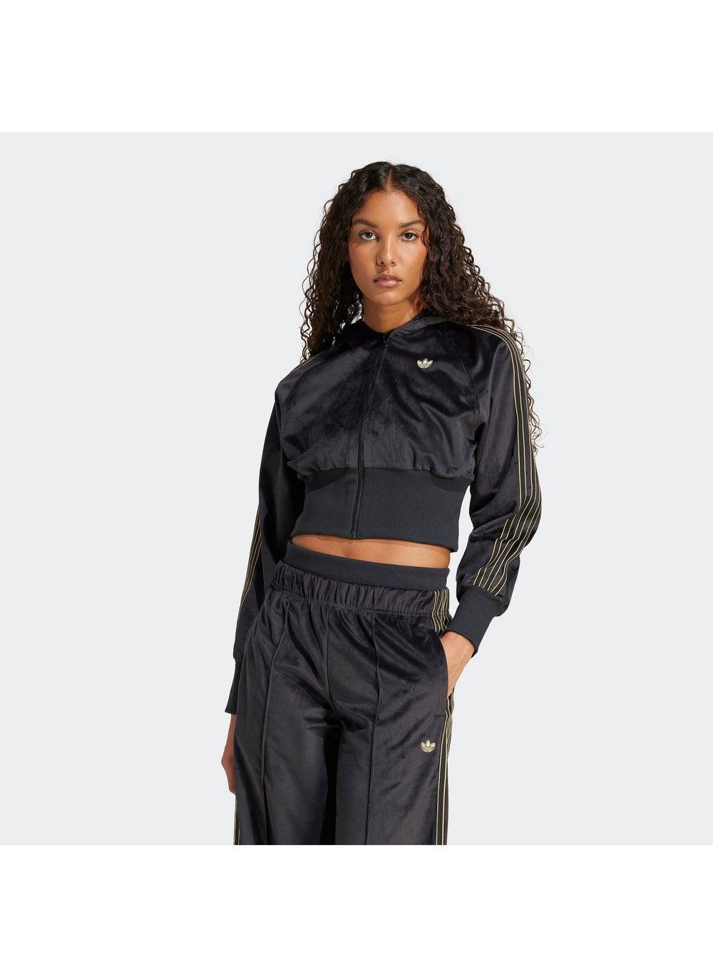 adidas Velour Zip TT Black Women’s Track Top - Image 1