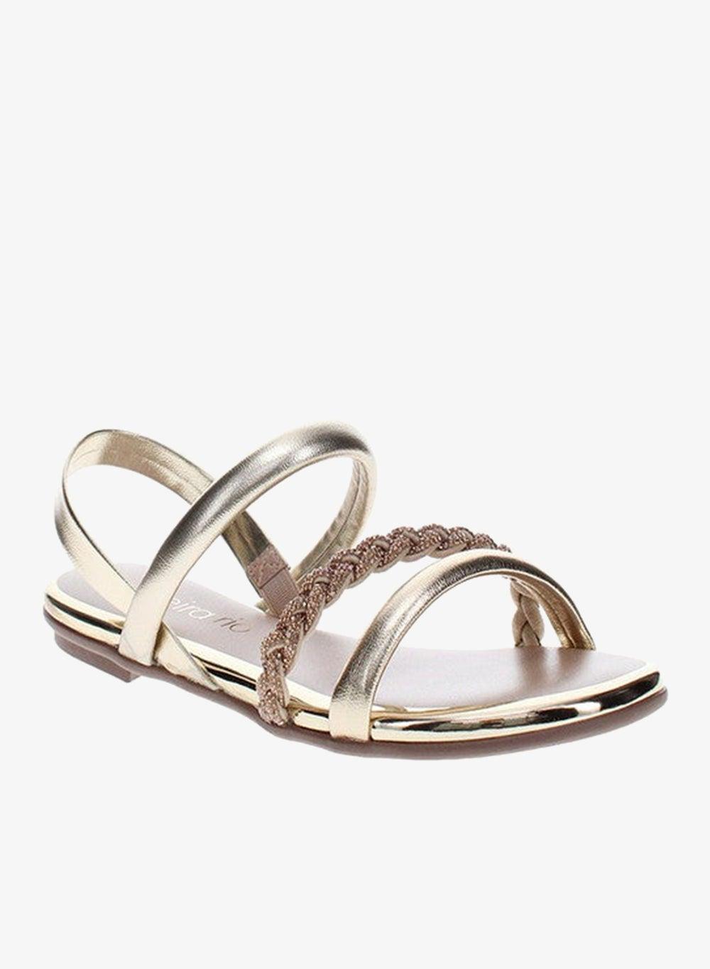 Gold Slingback Flat Sandals with Buckle Support - Image 1