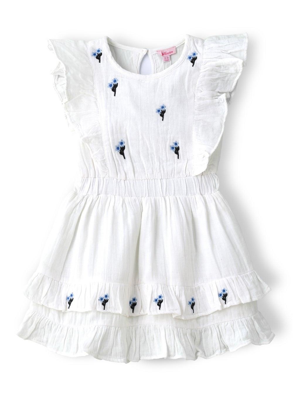 White Embroidered Ruffle Girls Dress Nntdg1009 - Image 1
