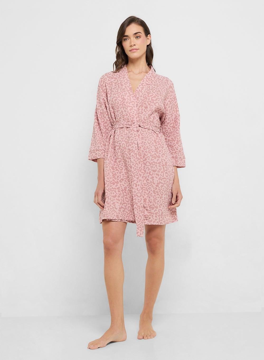 Pink Printed Night Robe 250319 36 - Image 1