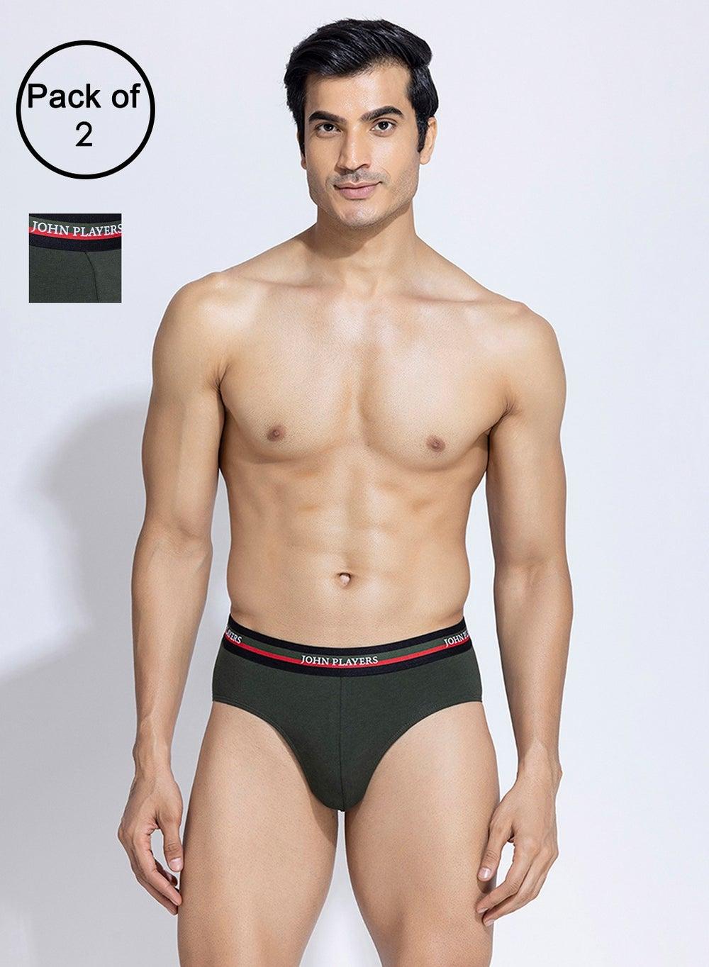 John Players 2-Pack Dark Green Cotton Stretch Briefs Jbf035M17 - Image 1