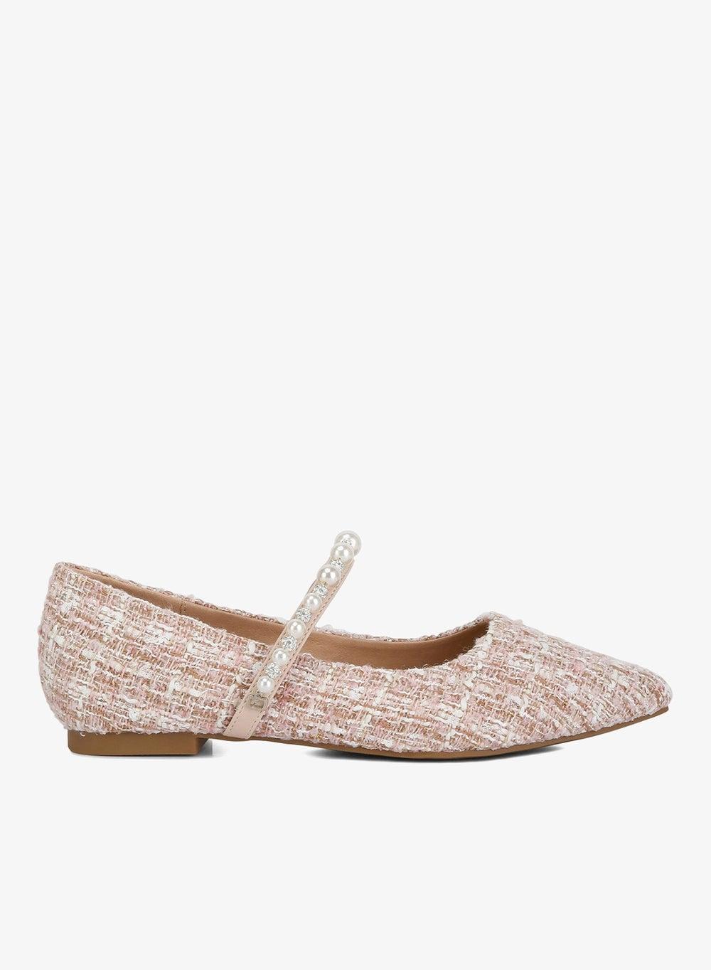 Blush Tweed Mary Jane Ballet Flats Sh4542 - Image 1