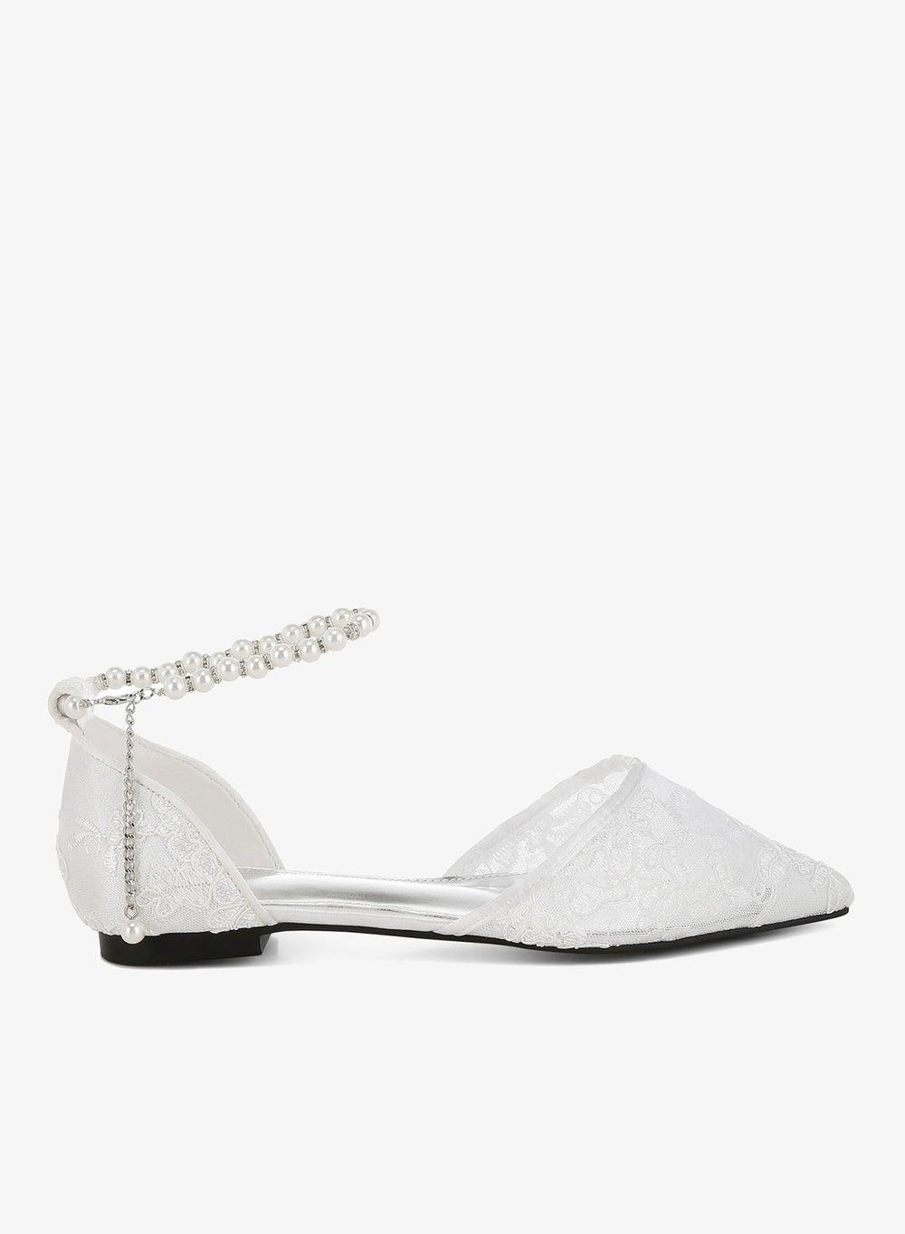 White Pearl Rhinestone Strap Flat Sandals Sh5111 - Image 1