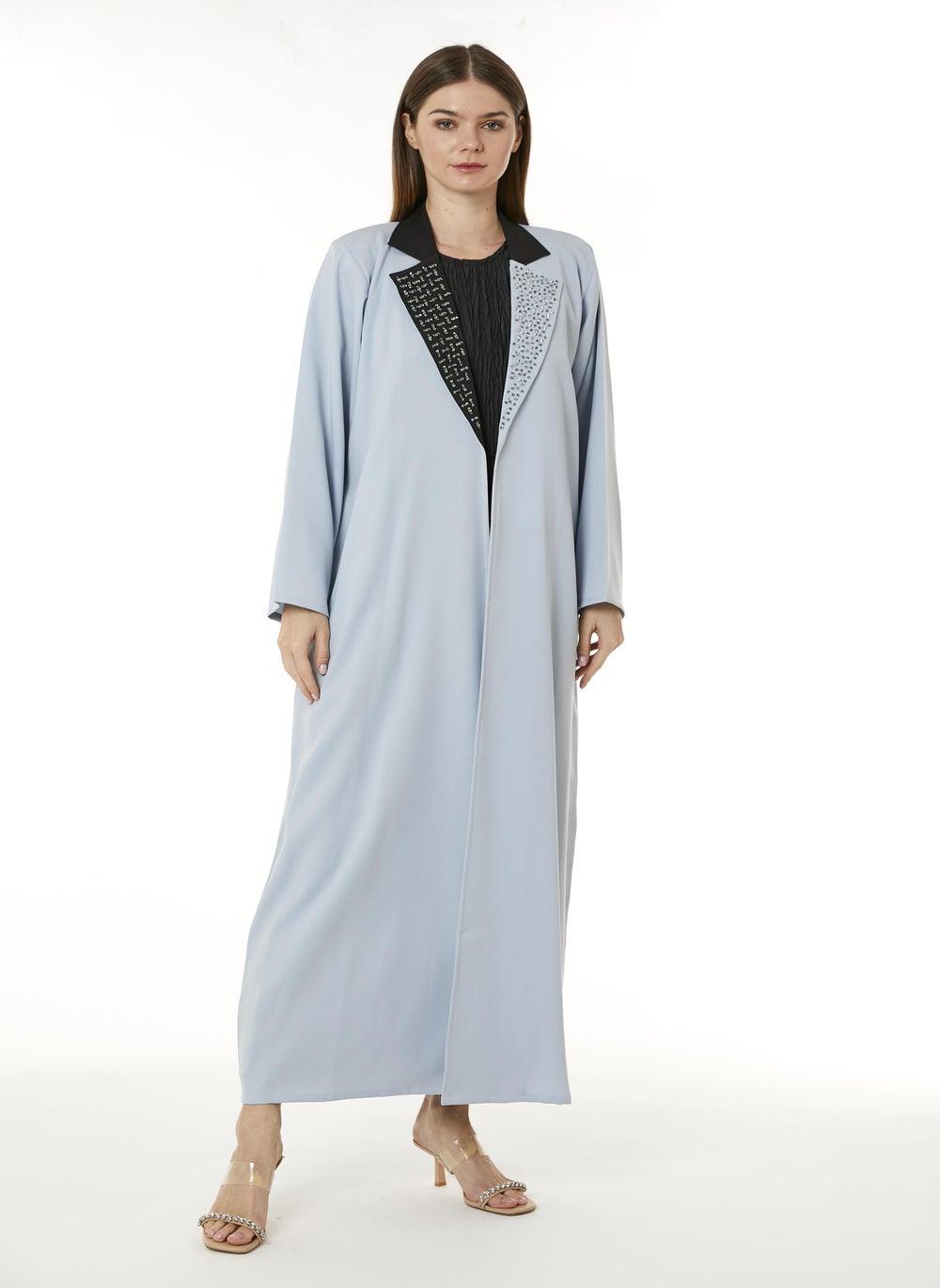 MOiSTREET Light Blue Crepe Hand Embellished Abaya - Image 1