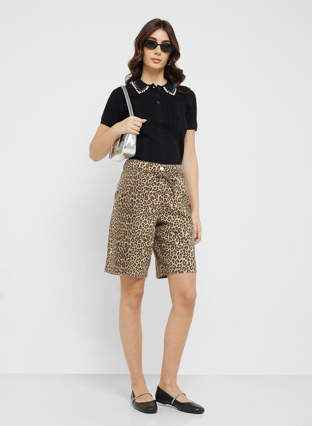 High Waist Animal Print Bermuda Shorts 15351037 - Image 1