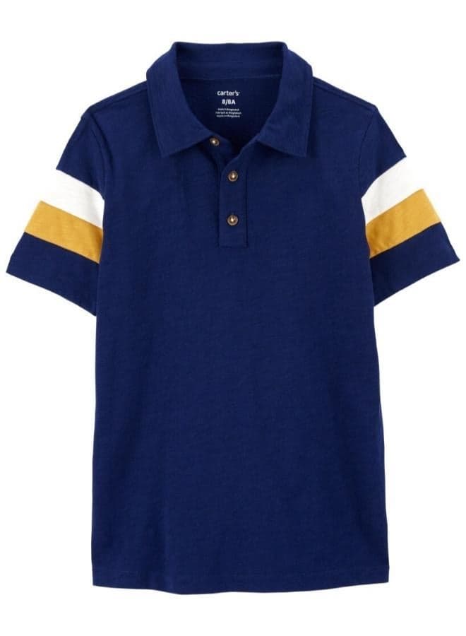 Boys Navy Striped Polo T-Shirt 3R050210 - Image 1