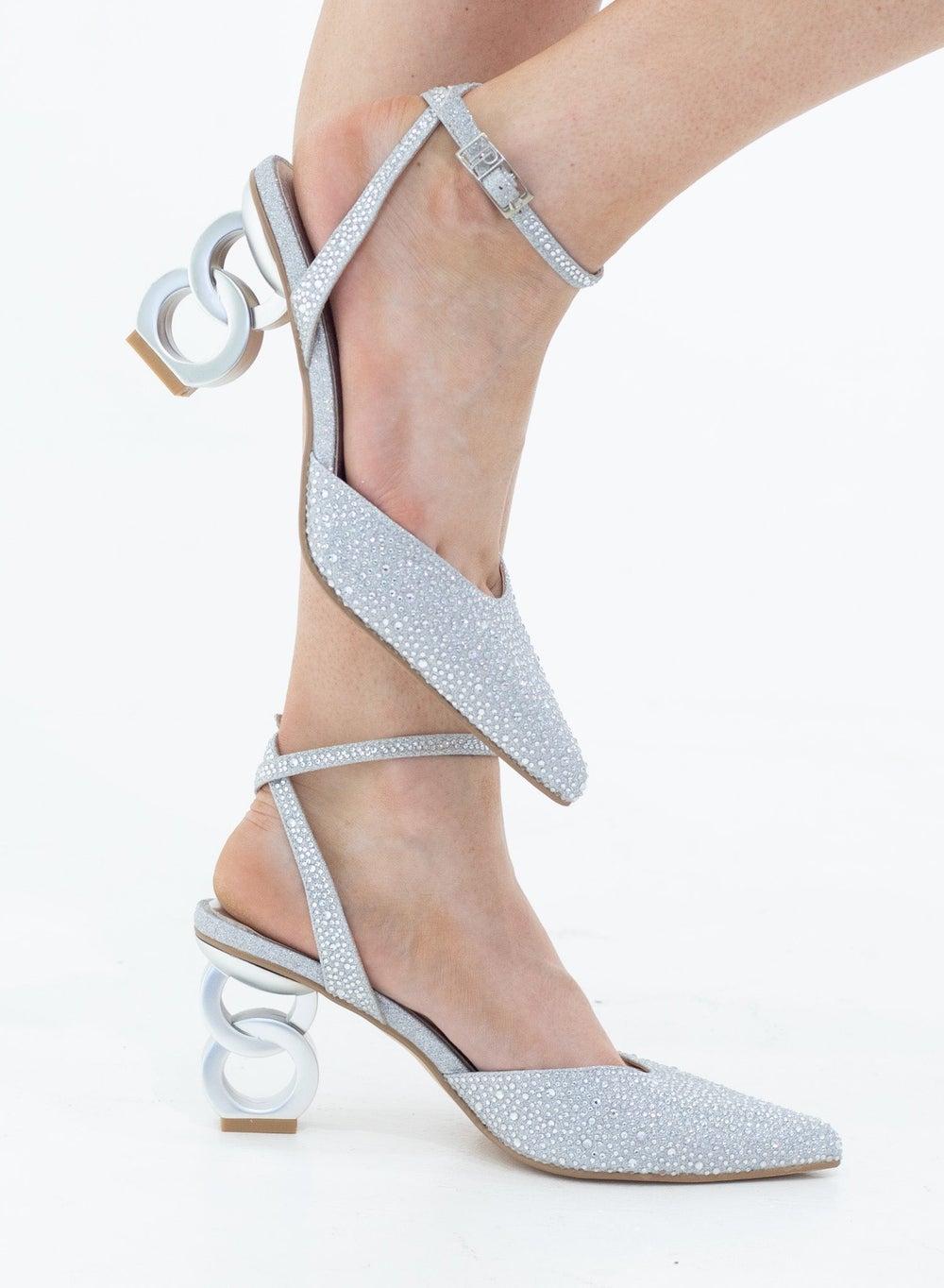 Adweta Diamante Open Waist Heeled Sandals 7.5cm Rose Silver - Image 1