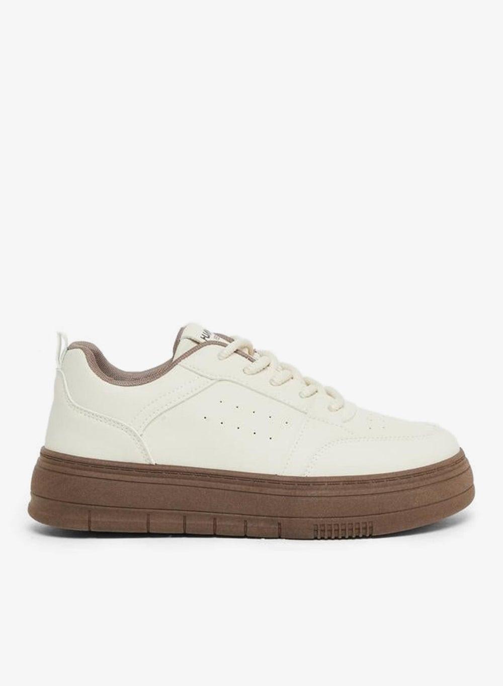 Cream Platform Lace-Up Sneakers for Elevated Everyday Style - Image 1