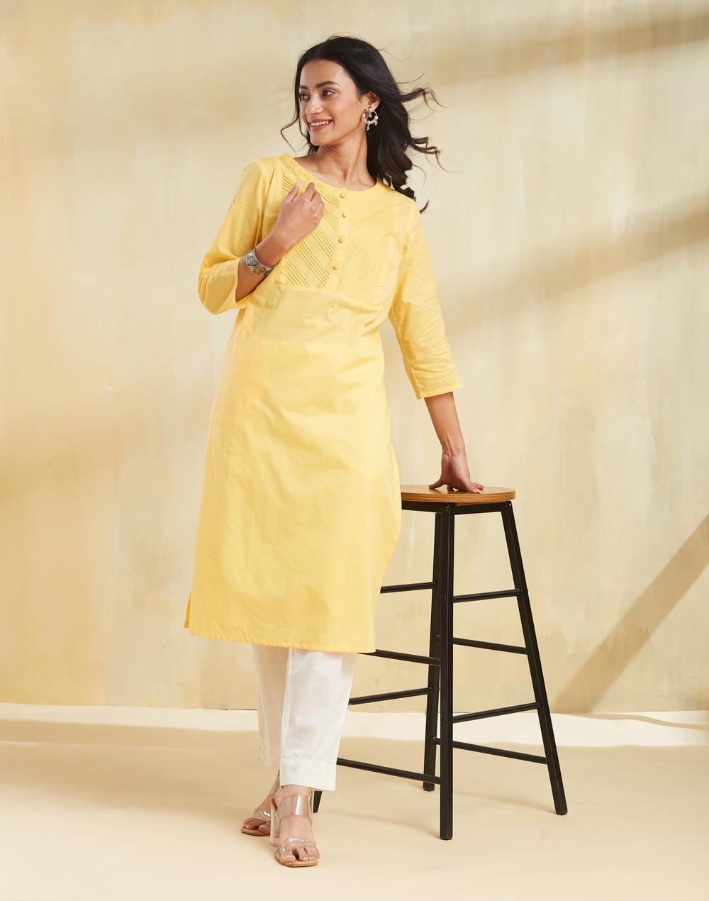 White Cotton Hand Block Printed Long Kurta - Image 1