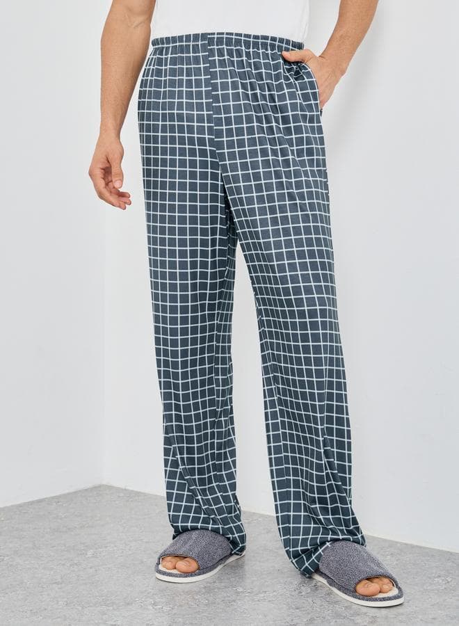 Charcoal Checkered Pyjama Bottoms Elastic Waist Classic Fit - Image 1