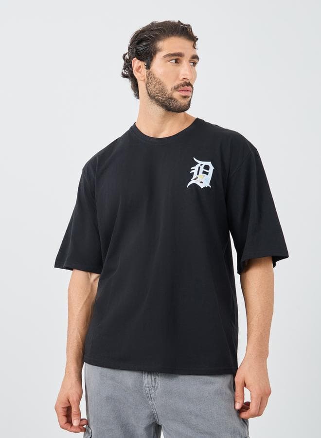 Black Slogan Print Oversized Cotton Crew Neck T-Shirt - Image 1