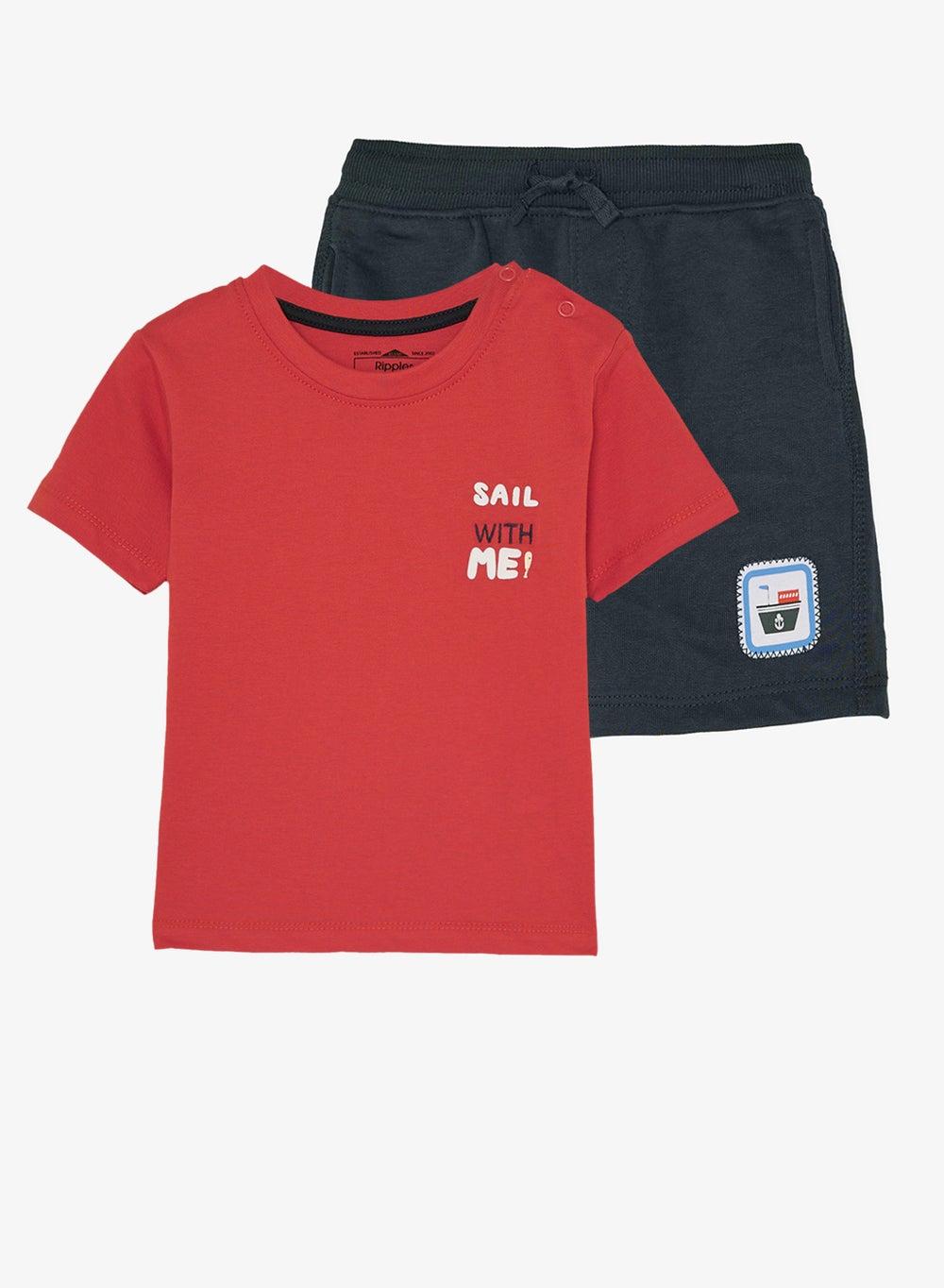 Boys Red & Navy Cotton 2Pcs Casual Set - Image 1