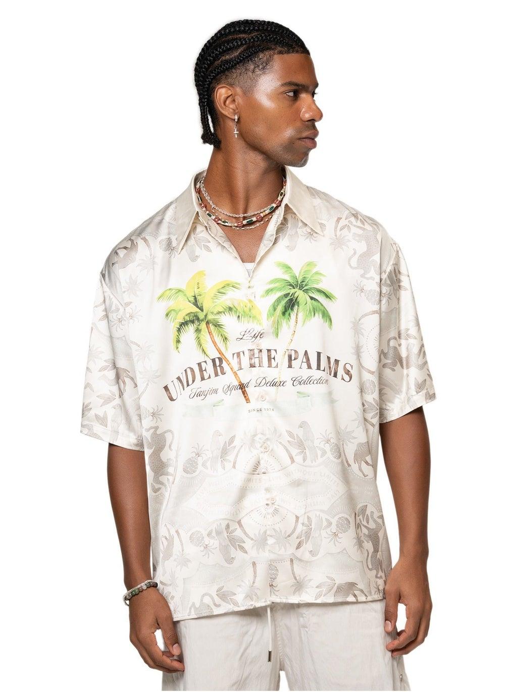 Tanjim Squad Under The Palms Beige Silk Shirt - Image 1