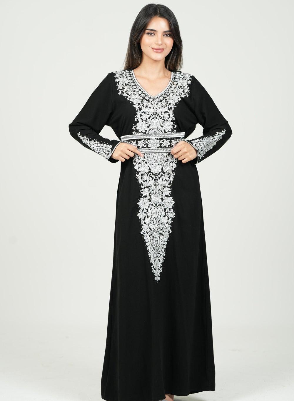 Black Embroidered Jalabiya Dress in Premium Crepe - Image 1