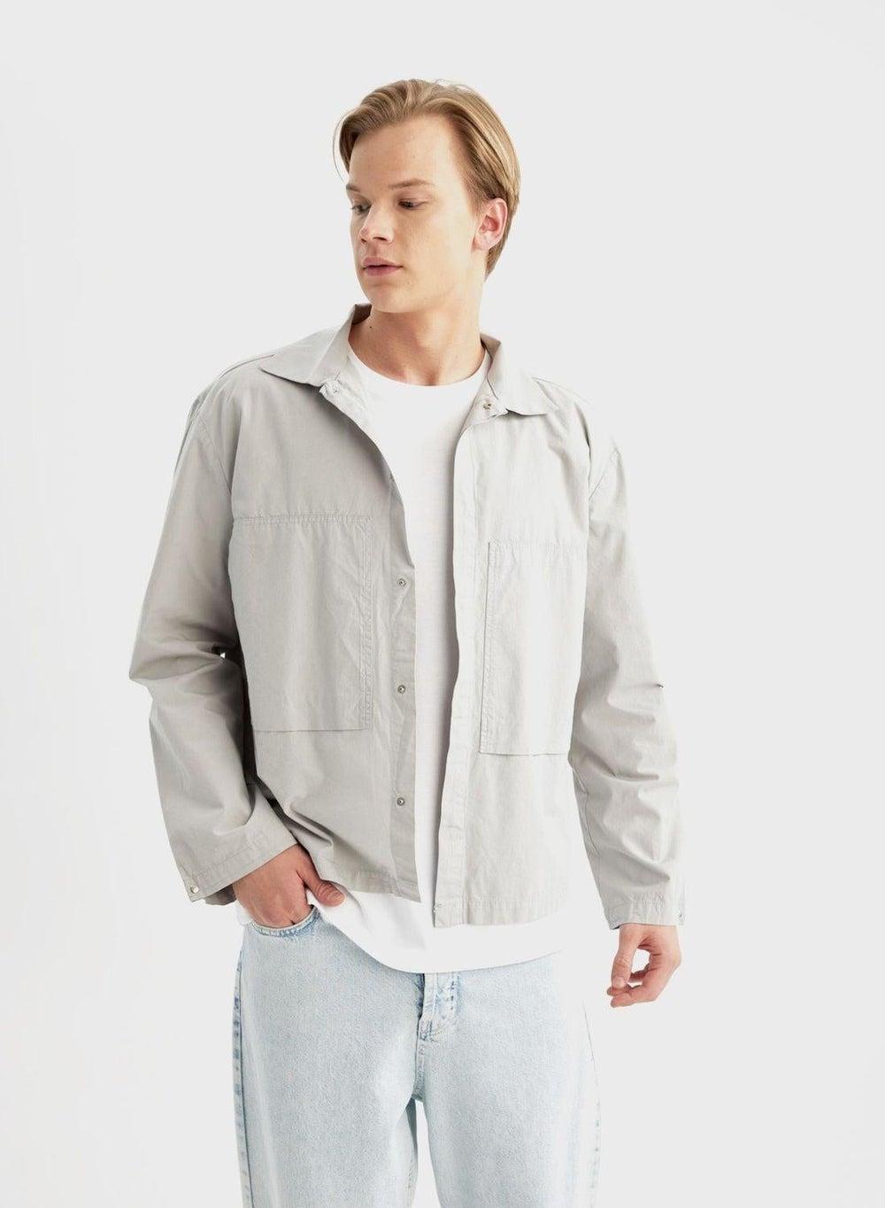 Men’s Grey Relax Fit Long Sleeve Shirt B8854Ax - Image 1