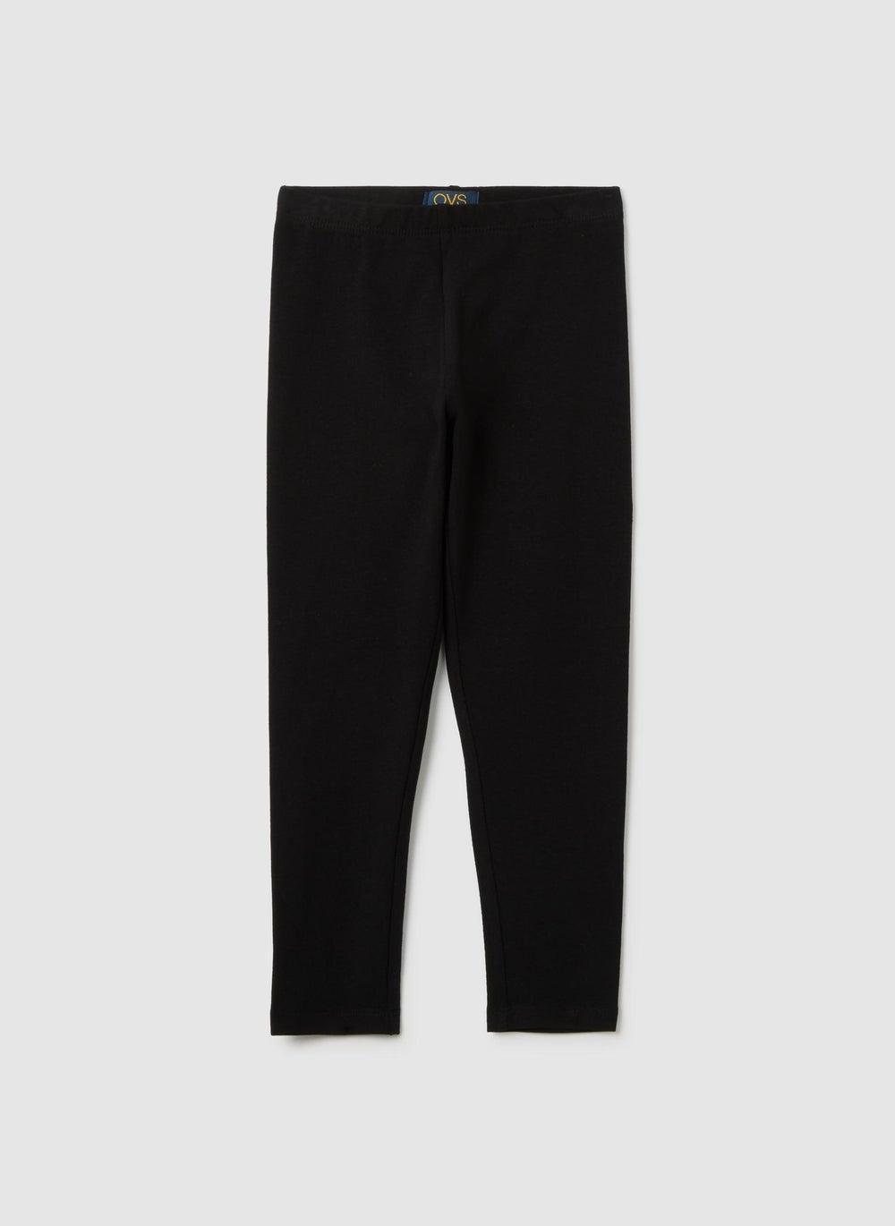 Girls Black Stretch Cotton Skinny Leggings - Image 1