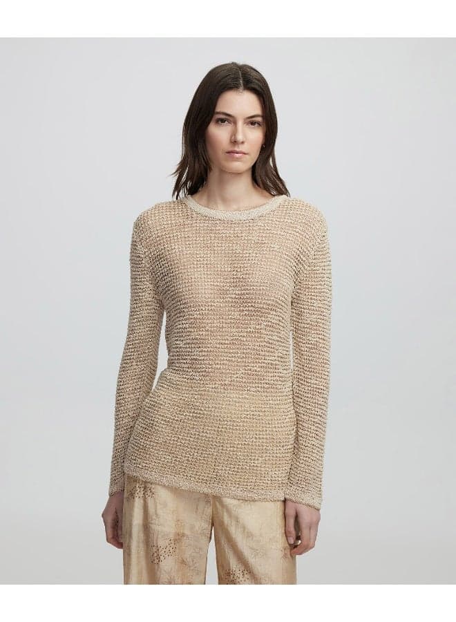Regular Fit Openwork Lurex Knit Sweater - Image 1