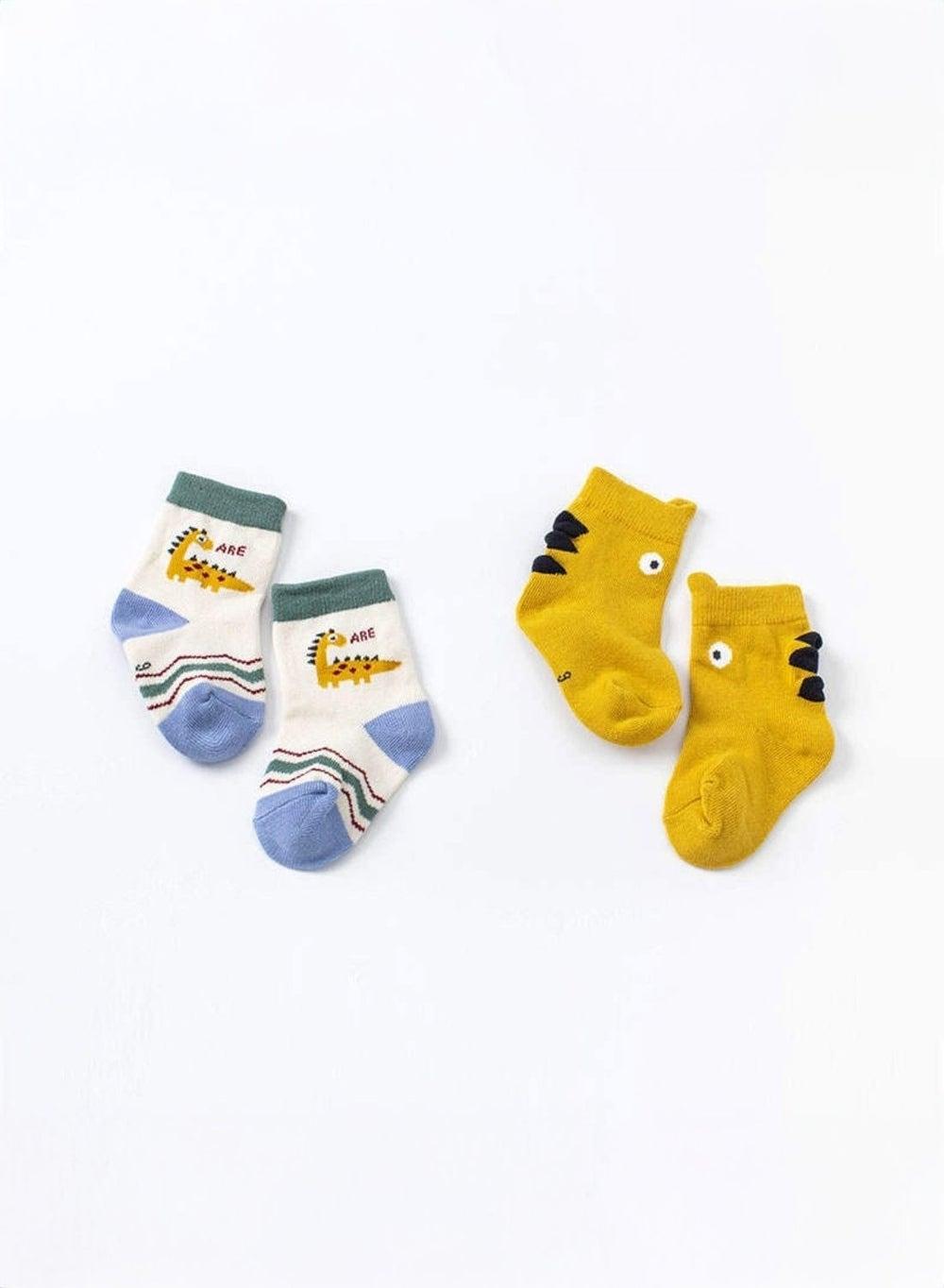 Yellow Dinosaur Cotton Socks 2-Pack for Boys - Image 1