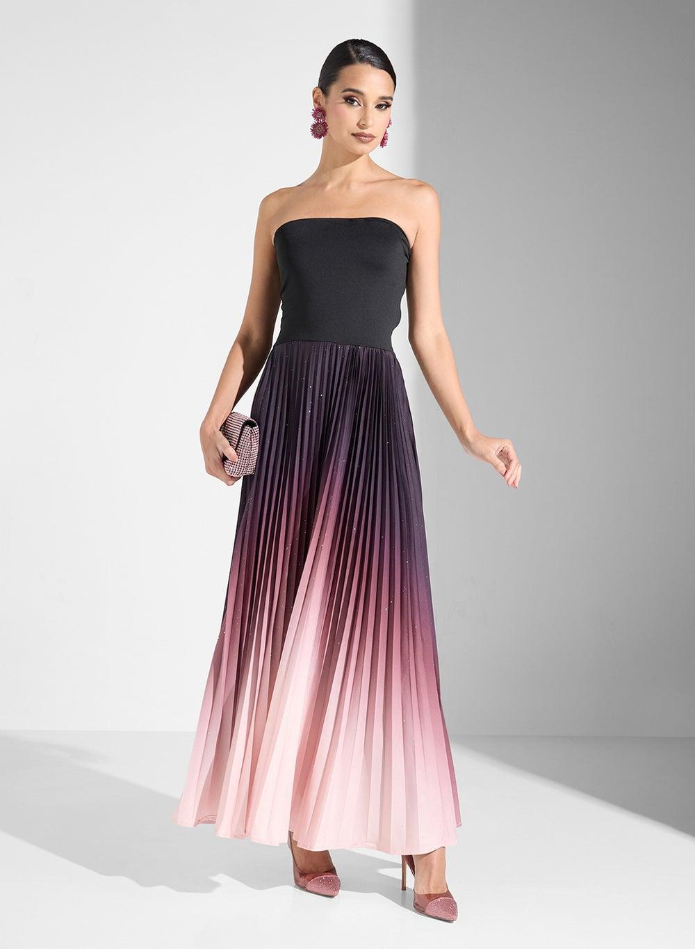 Multicolor Pleated Bandeau Maxi Dress Drs24930 - Image 1