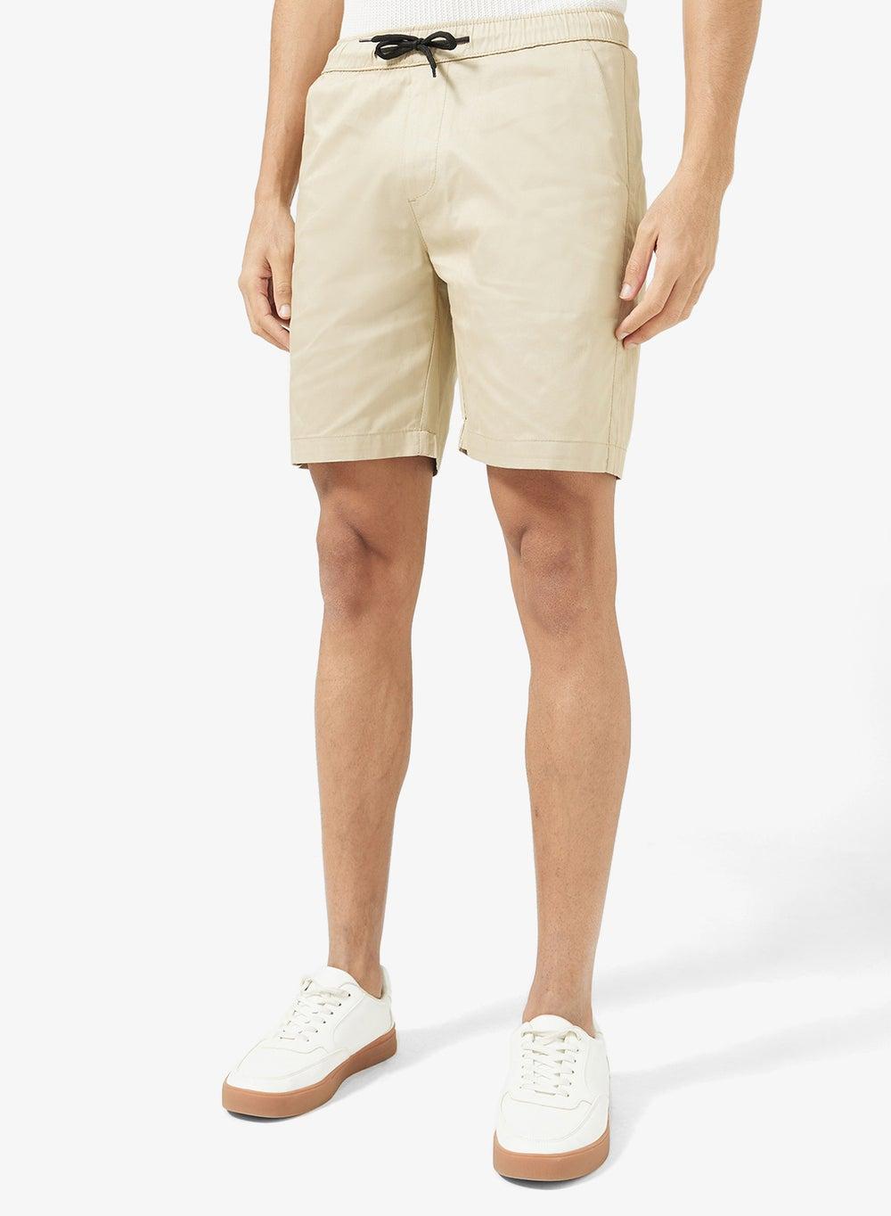 Beige Drawstring Regular Fit Shorts TR2582 - Image 1