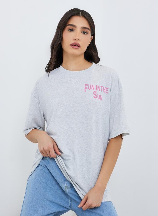 Grey Slogan Oversized Women’s Statement T-Shirt - Image 1