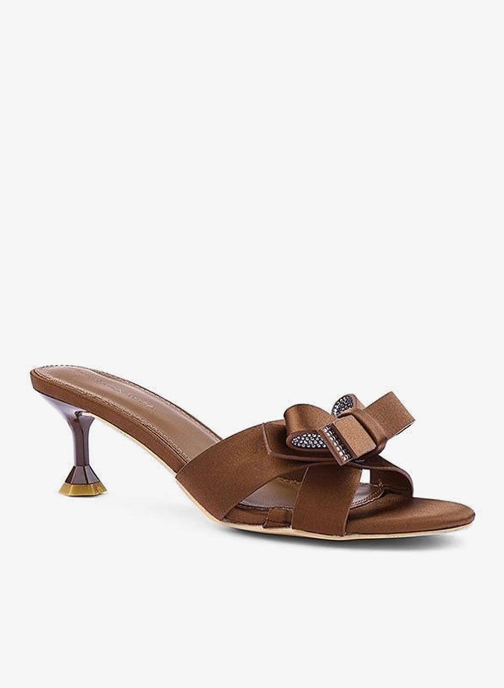 Mocha Mesh Stiletto Heel Sandals for Women - Image 1