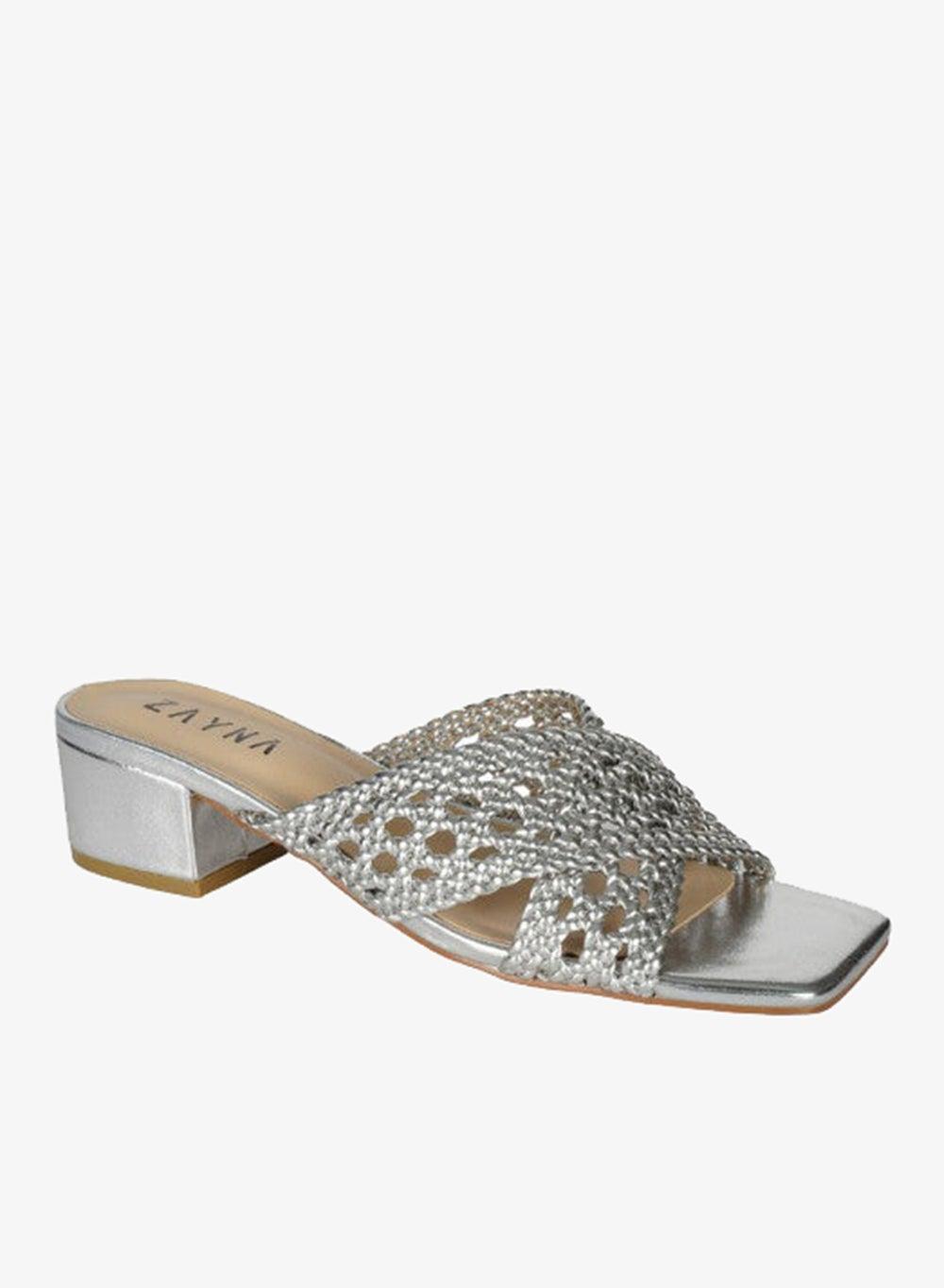 Zayna 221-26 Silver Mid Heel Slip-On Sandals - Image 1